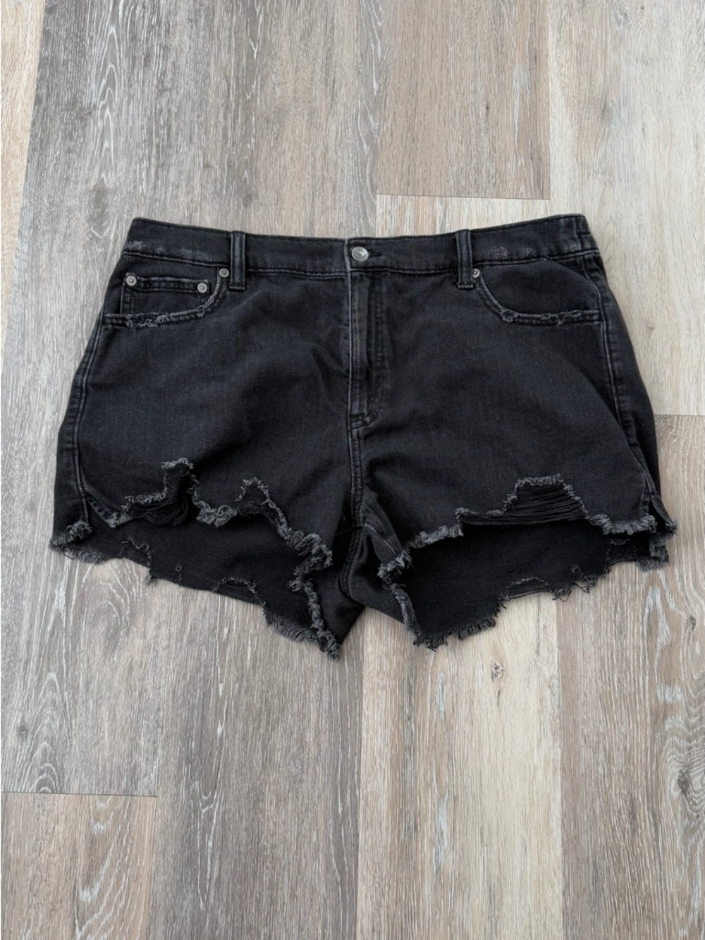 aerie Black Distressed Denim Jean Shorts
